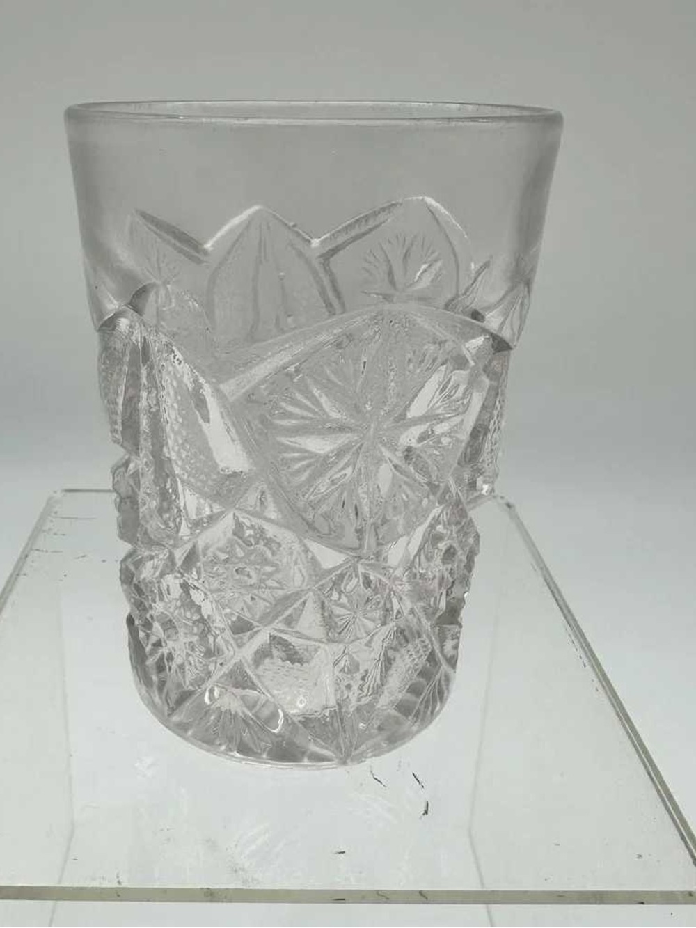 Clear Pressed Glass Tumbler with Faceted Star Motif